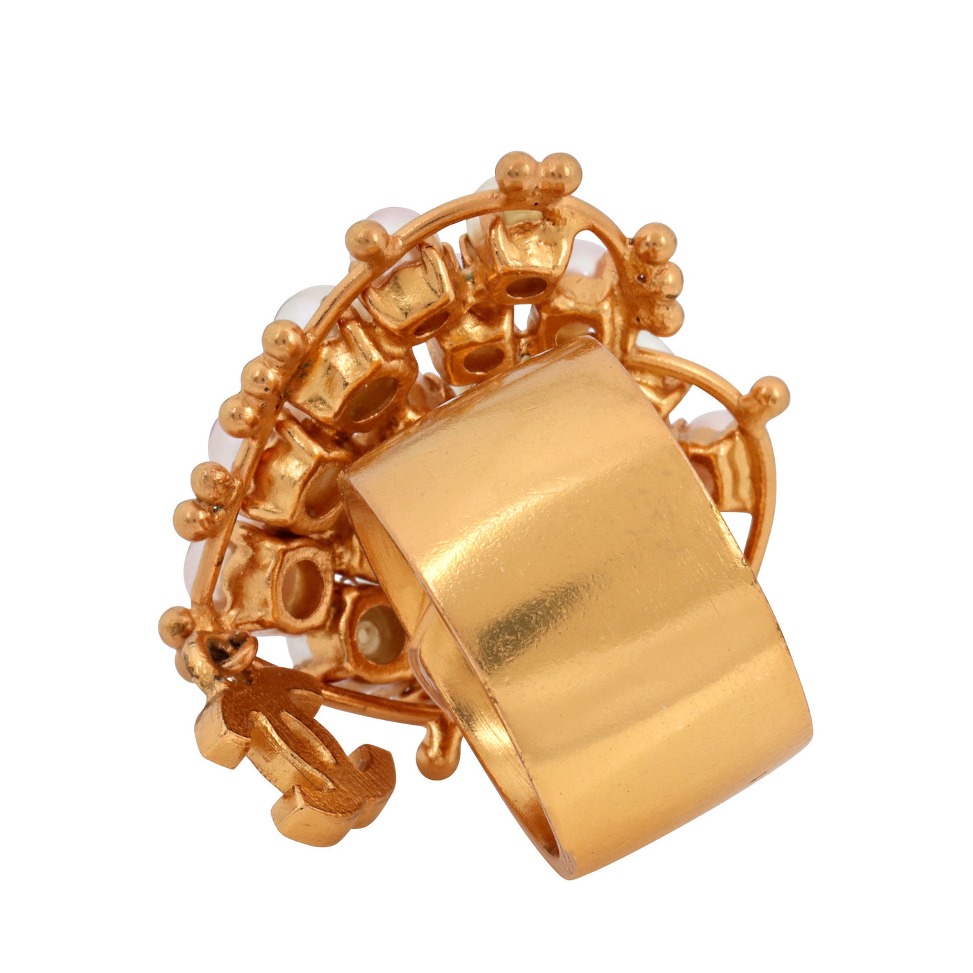Chanel Gold Heart & Pearl Ring w/ CC Drip (Size 6)