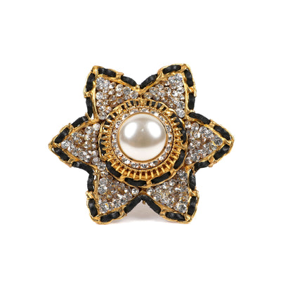 Chanel Star Shaped Pearl Center Crystal Brooch w/ Gold Hardware
