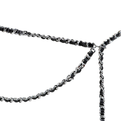 Chanel Black Leather Chain Belt w/ Silver Hardware & CC Charm