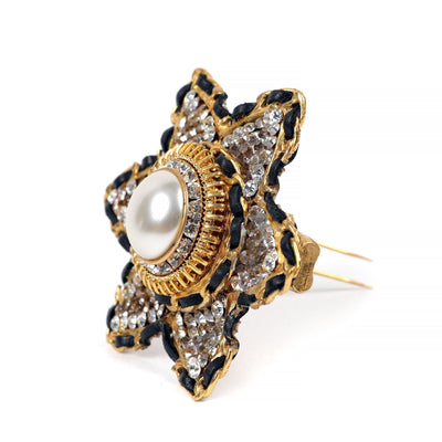 Chanel Star Shaped Pearl Center Crystal Brooch w/ Gold Hardware