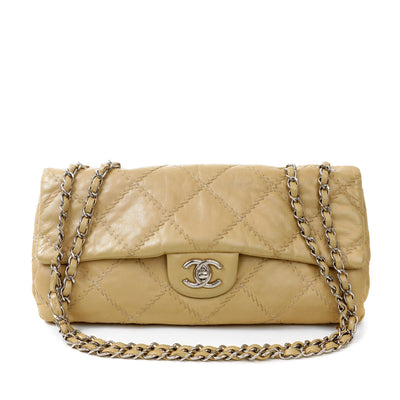 Chanel Champagne Gold East West Ultra Stitch Flap Bag with Silver Hardware