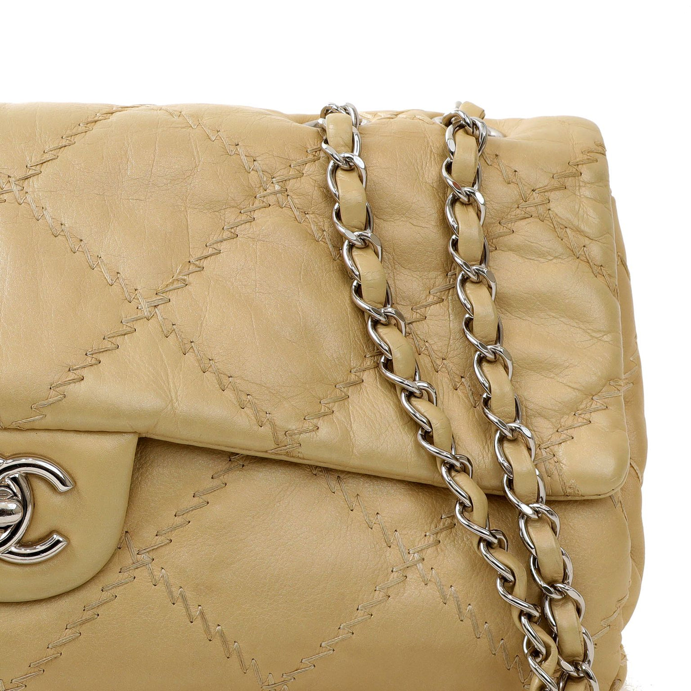 Chanel Champagne Gold East West Ultra Stitch Flap Bag w/ Gold Hardware