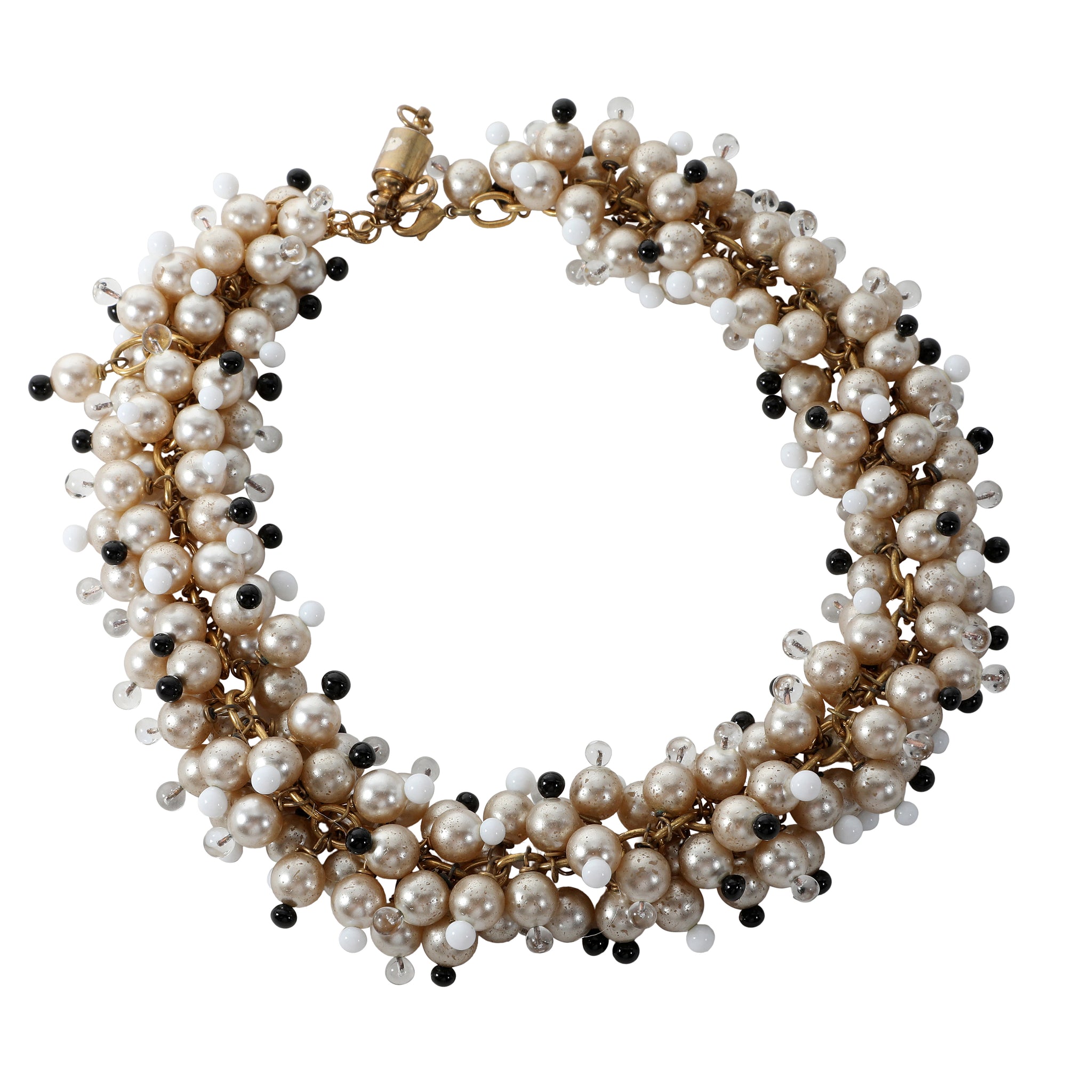 Chanel Statement Multi-Strand Collar Necklace Glass Pearls Black Bead