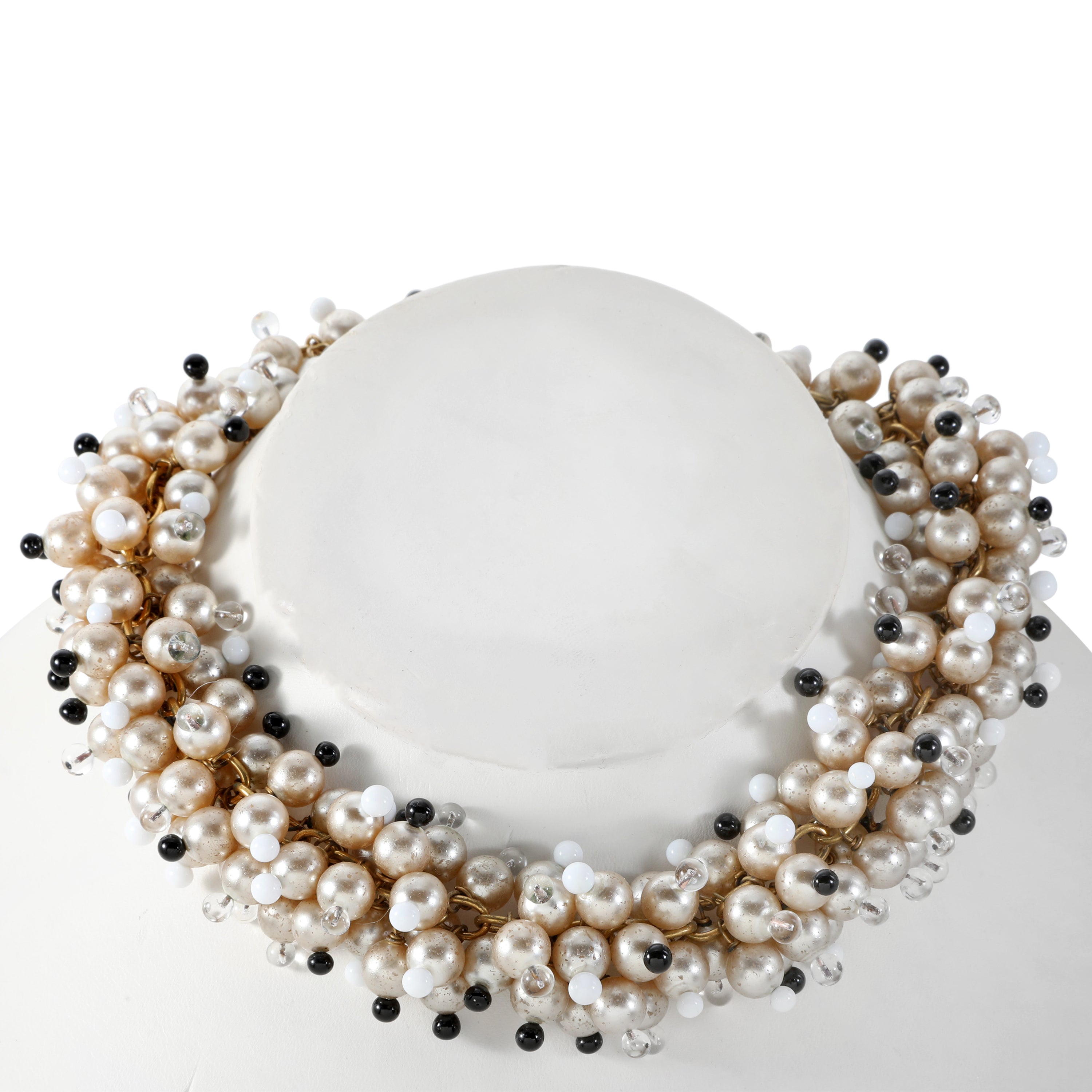 Chanel Statement Multi-Strand Collar Necklace Glass Pearls Black Bead