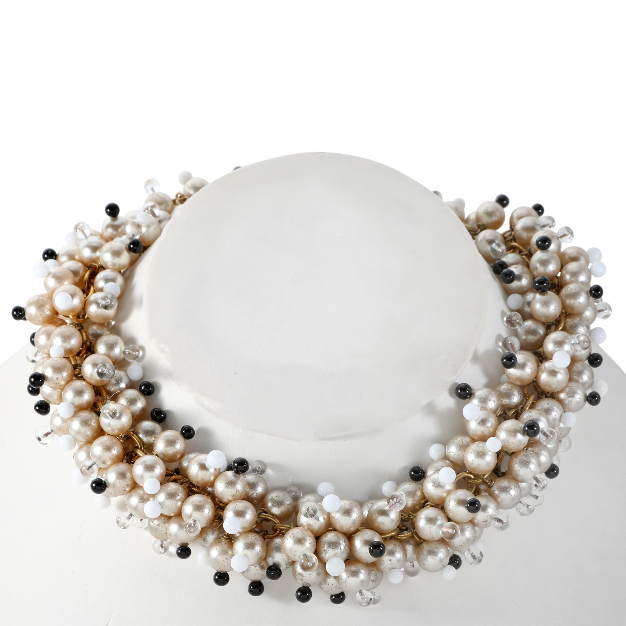 Chanel Statement Multi-Strand Collar Necklace Glass Pearls Black Bead