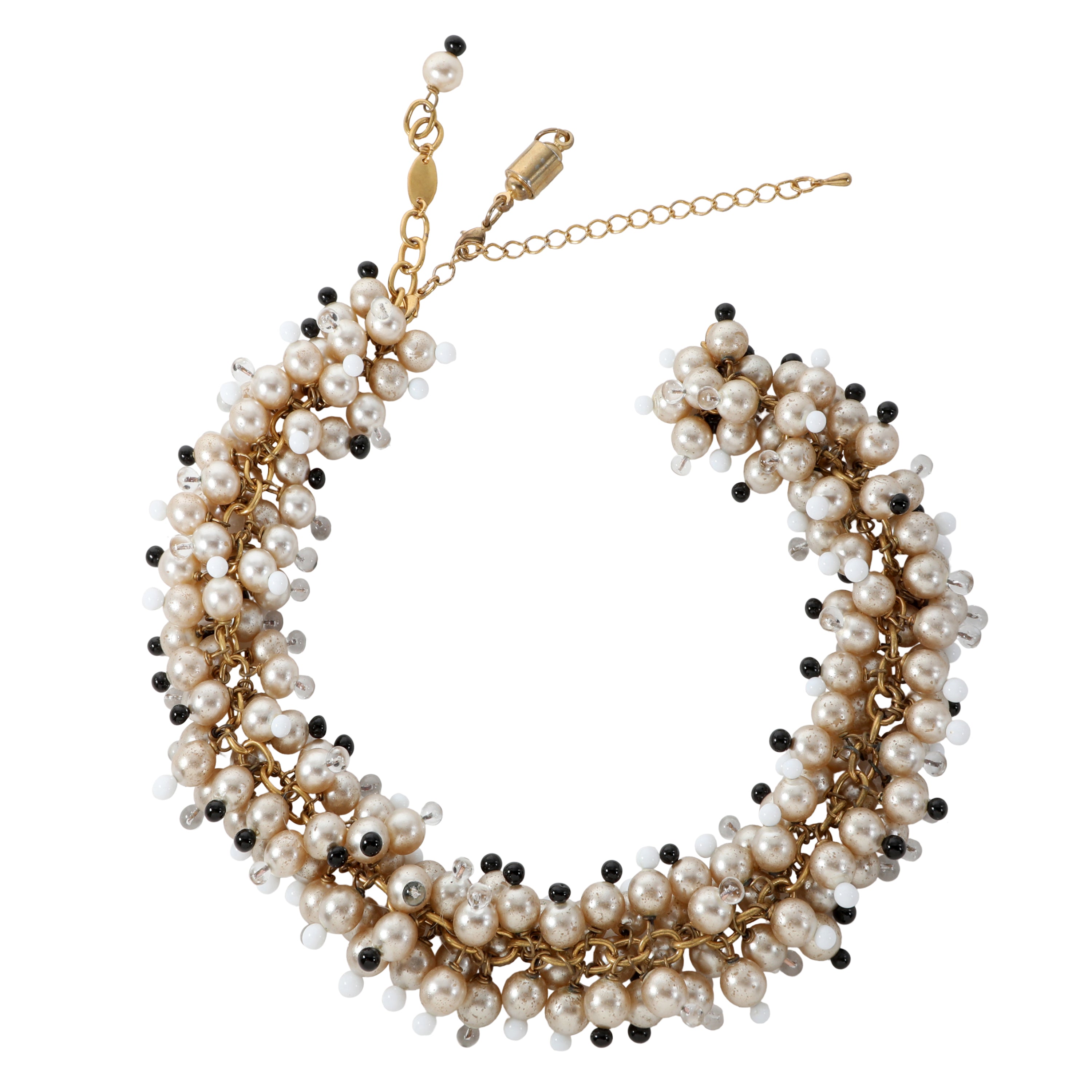 Chanel Statement Multi-Strand Collar Necklace Glass Pearls Black Bead