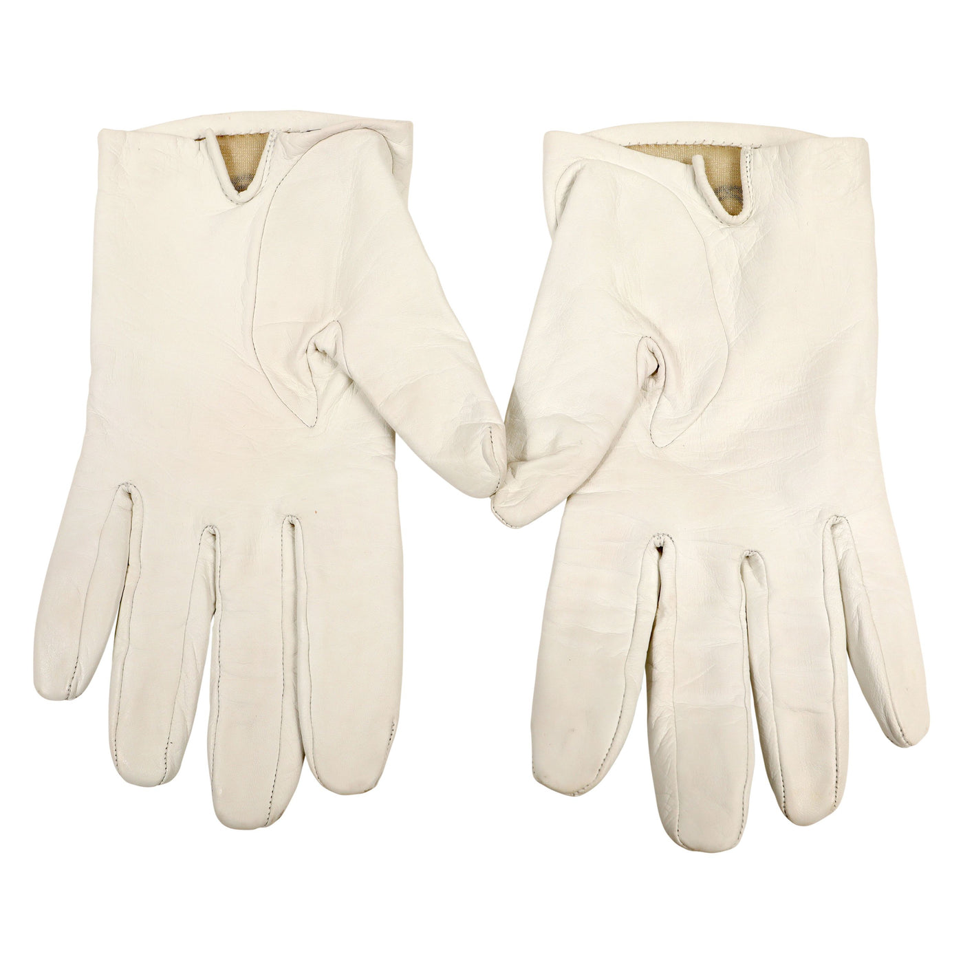 Chanel White Lambskin Gloves w/ Black Camellia