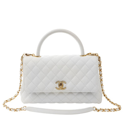 Chanel White Caviar Large Lady Handle Bag w/ Gold Hardware