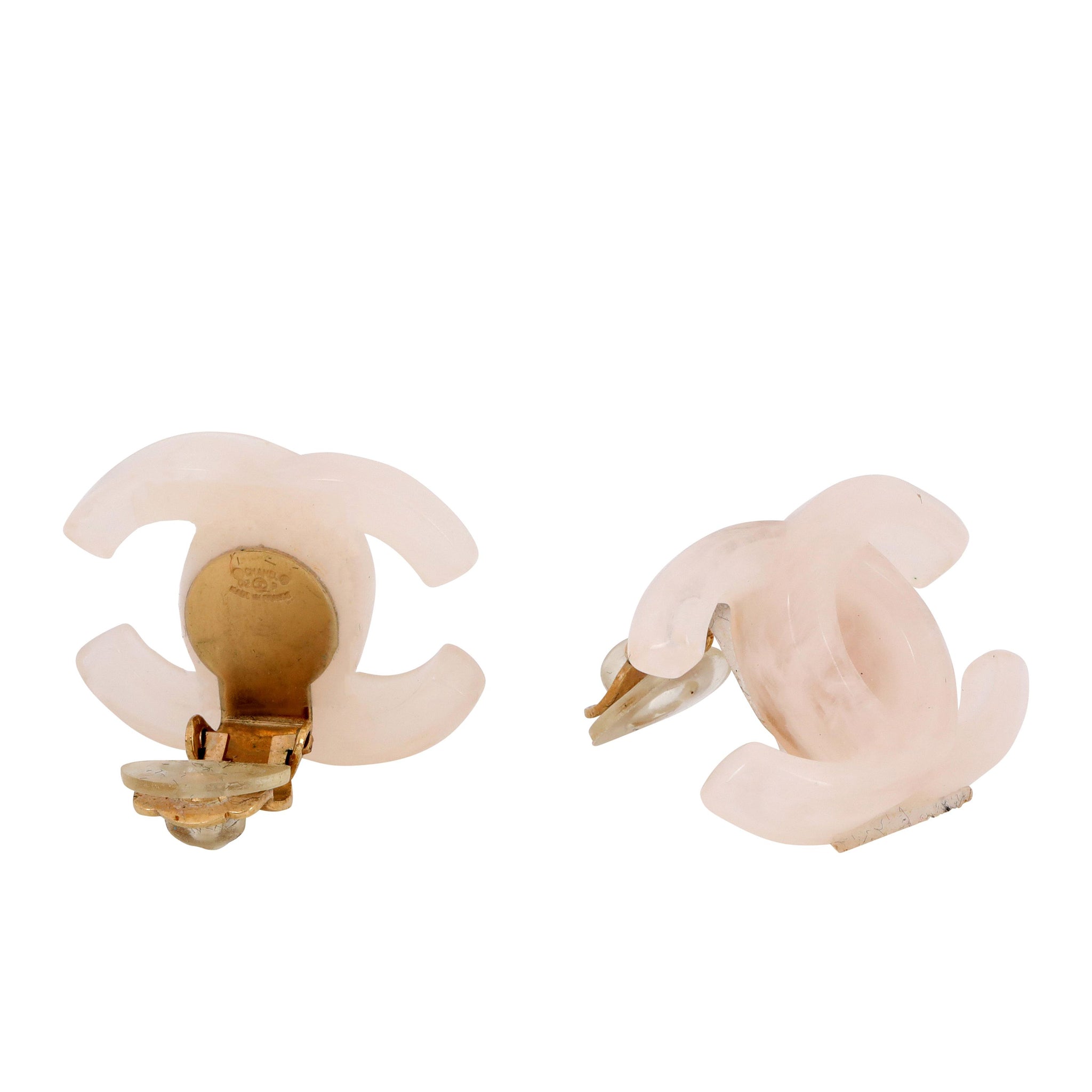 Chanel Rose Quartz Lucite CC Earrings