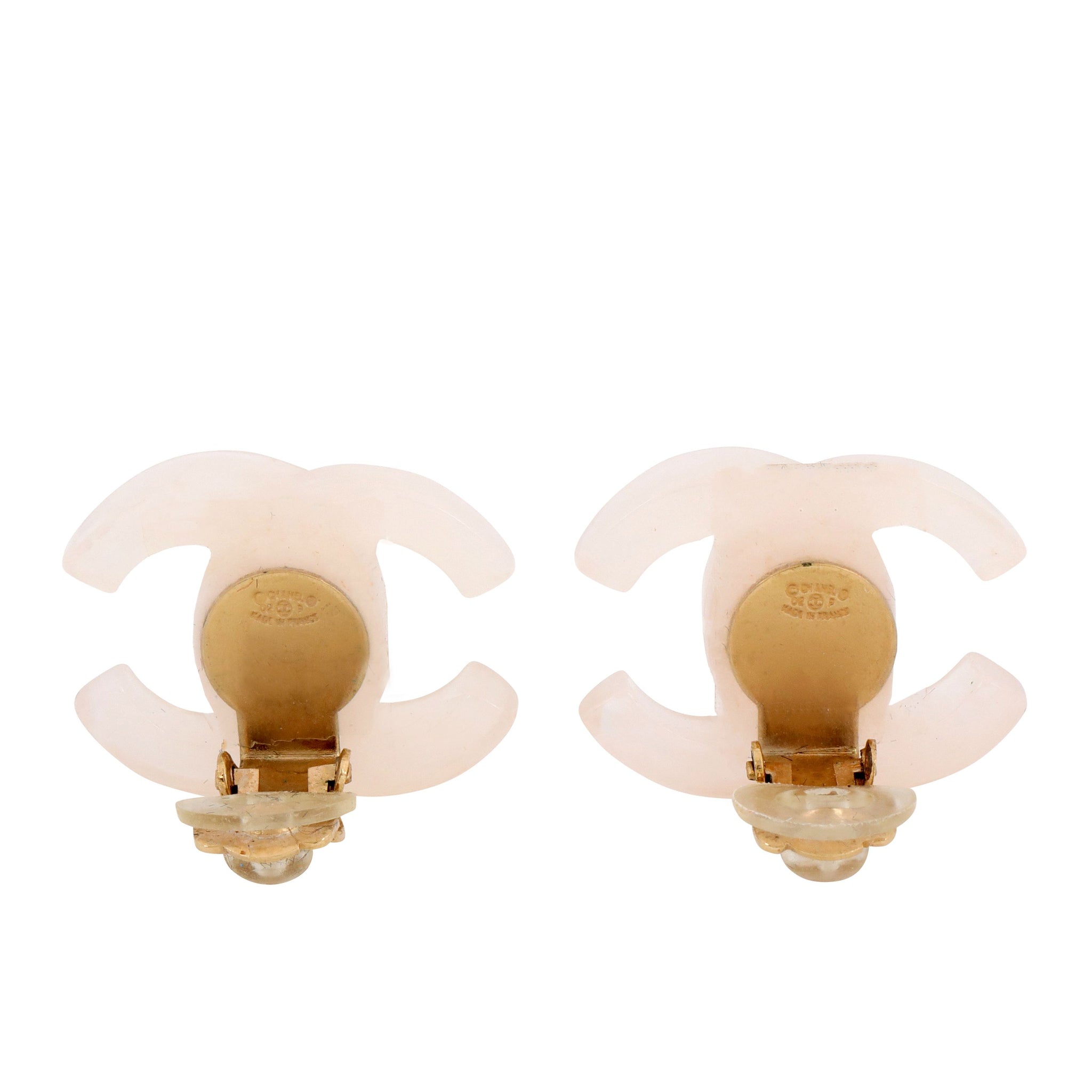 Chanel Rose Quartz Lucite CC Earrings