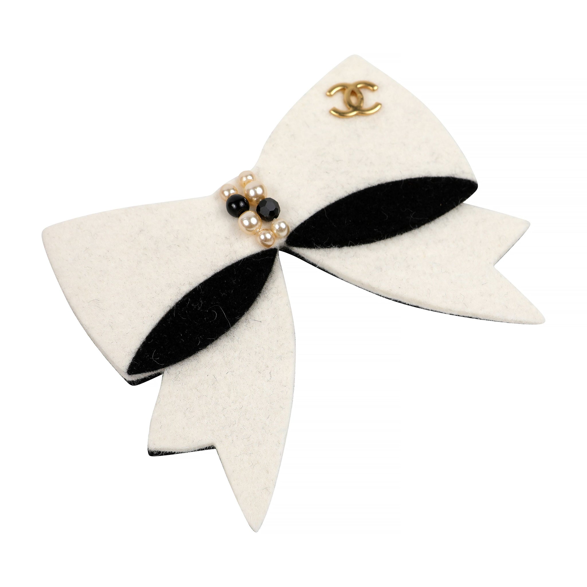 Chanel Black/White Felt Bow Brooch