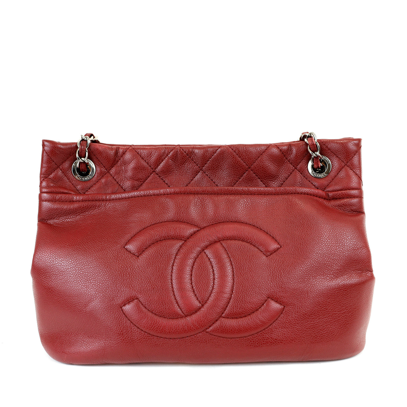Chanel Red Caviar Leather Tote with Silver Hardware