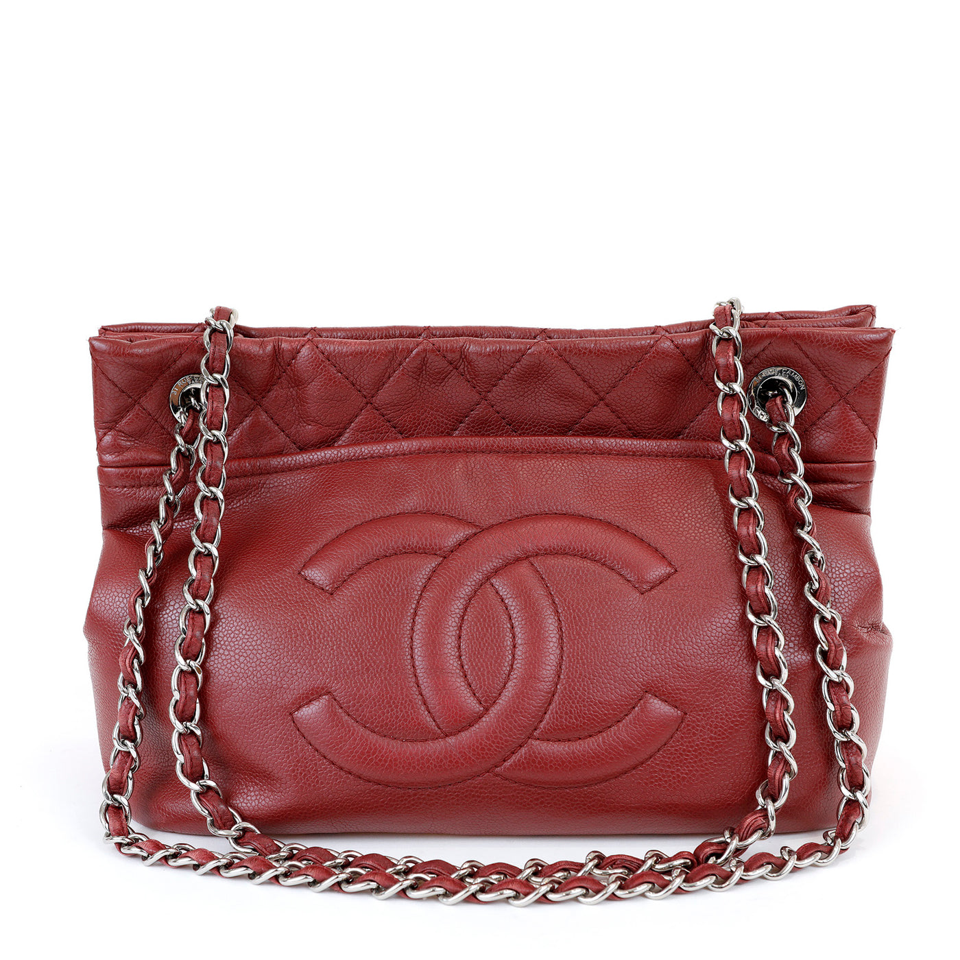 Chanel Red Caviar Leather Tote with Silver Hardware
