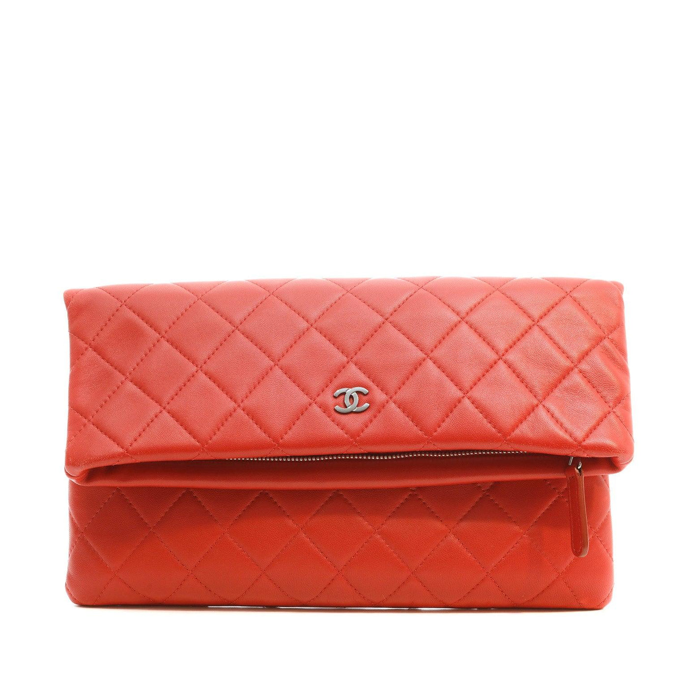 Chanel Red Quilted Lambskin Foldover Clutch - Only Authentics