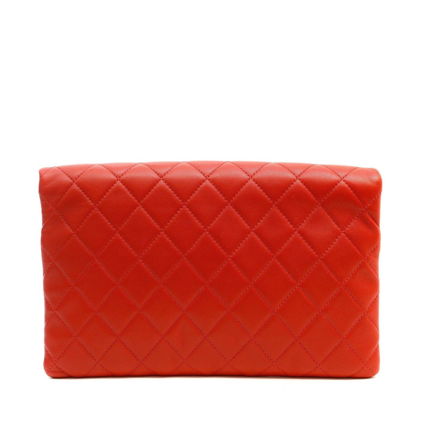 Chanel Red Quilted Lambskin Foldover Clutch - Only Authentics