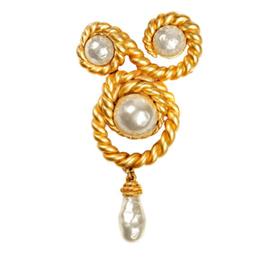 Chanel Three Large Pearl in Gold Rope w/ Teardrop Pearl Pin - Only Authentics