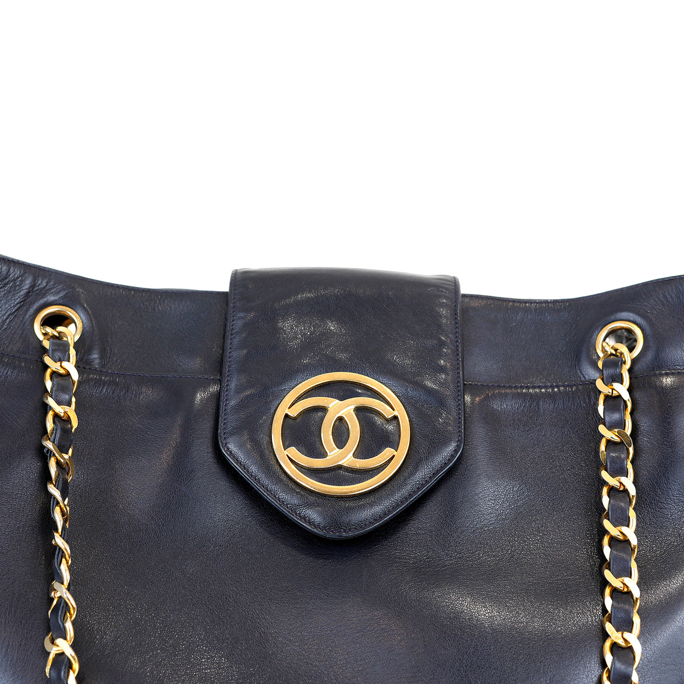 Chanel Navy Blue Large Tote Lambskin/Quilted Bottom w/ Gold Hardware
