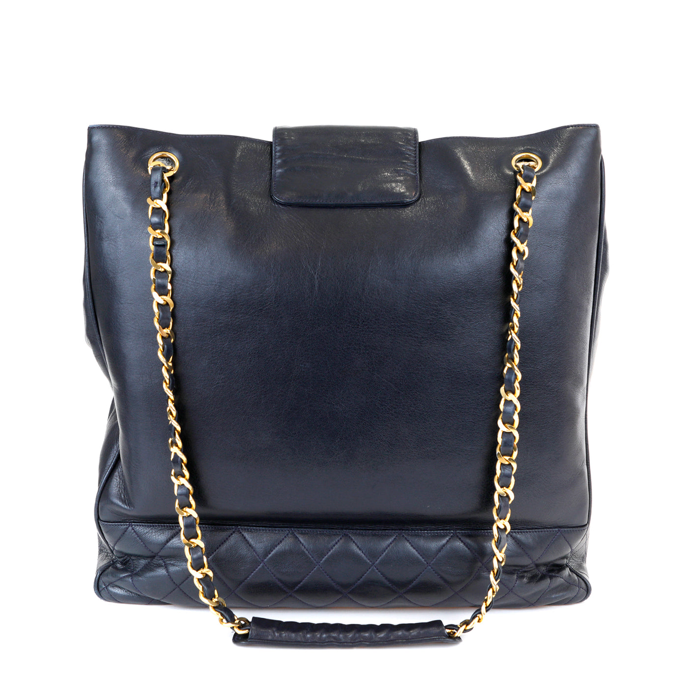 Chanel Vintage Navy Blue Lambskin Tote with Gold Hardware