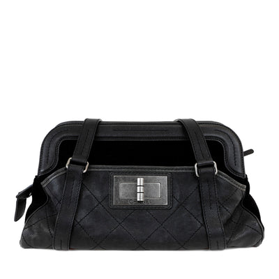 Chanel Black Double Pocket Reissue Tote Quilted Lambskin & Suede with  Brushed Hardware