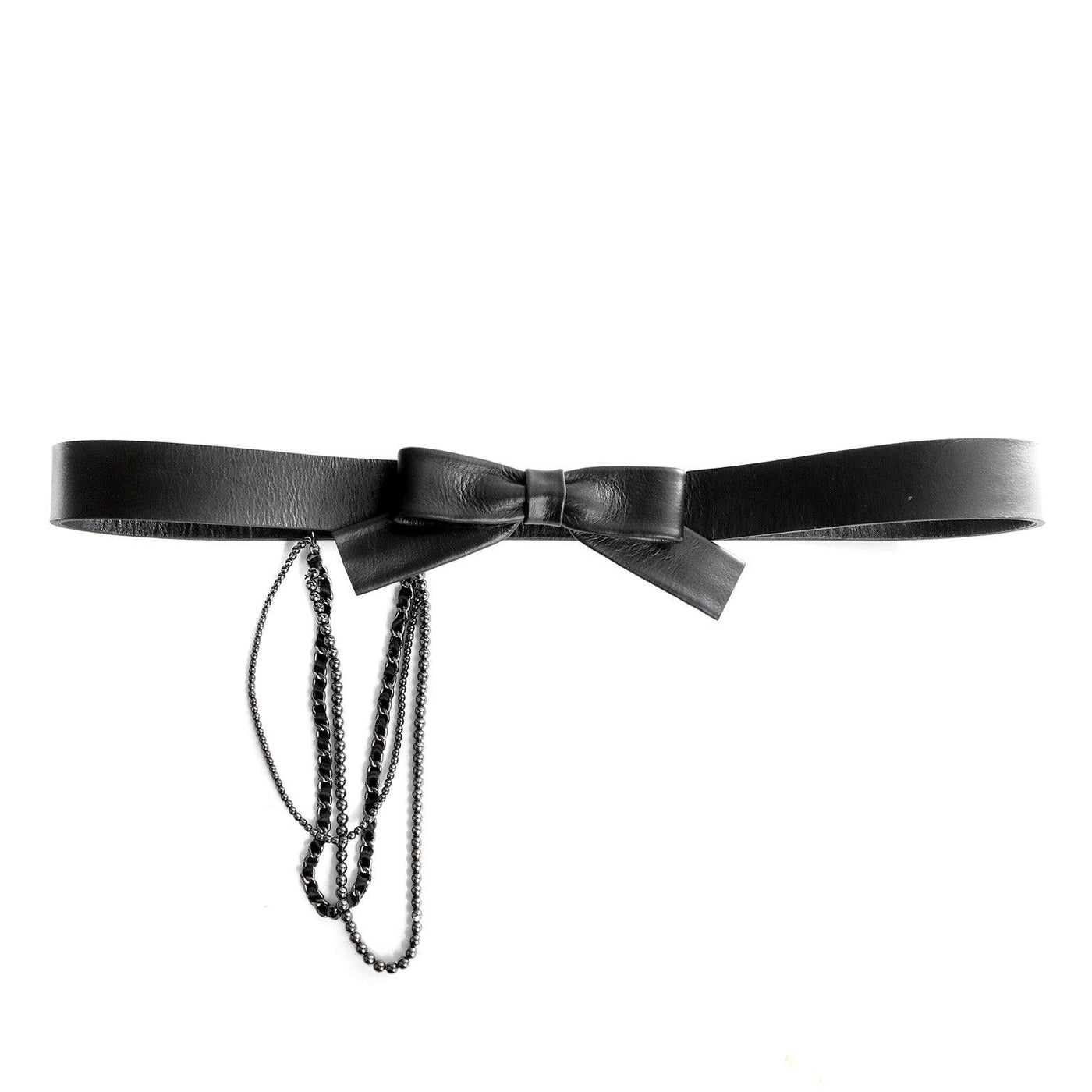 Chanel Black Leather Bow Belt with Chains size 95 - Only Authentics