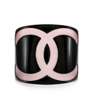 Chanel Black Lucite Blush CC Cuff Bracelet