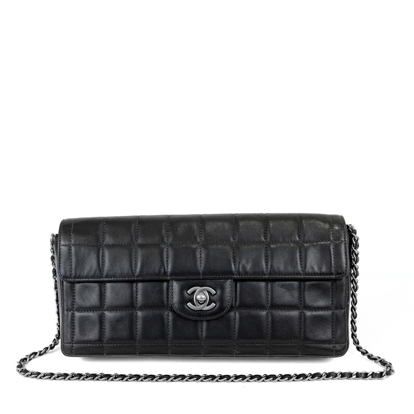 Chanel Black Lambskin Chocolate Bar Quilted East West Classic with
