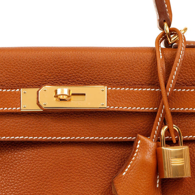 Hermès New 28cm Gold Taurillon Novillo Special Edition Kelly with Gold Hardware - Only Authentics