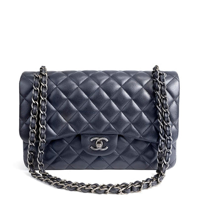 Chanel Navy Caviar Jumbo Classic Flap Bag - Only Authentics