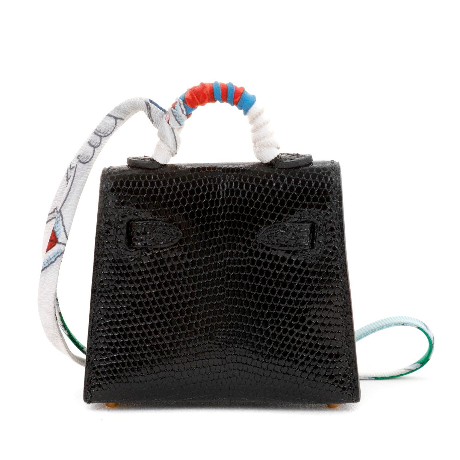 Black Shiny Salvator Lizard Micro Mini Twilly Kelly Bag Charm Gold  Hardware, 2022, Handbags & Accessories, 2022