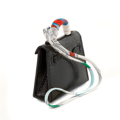 Hermès Mini Black Lizard Micro Kelly Bag Charm with Twilly - Only Authentics