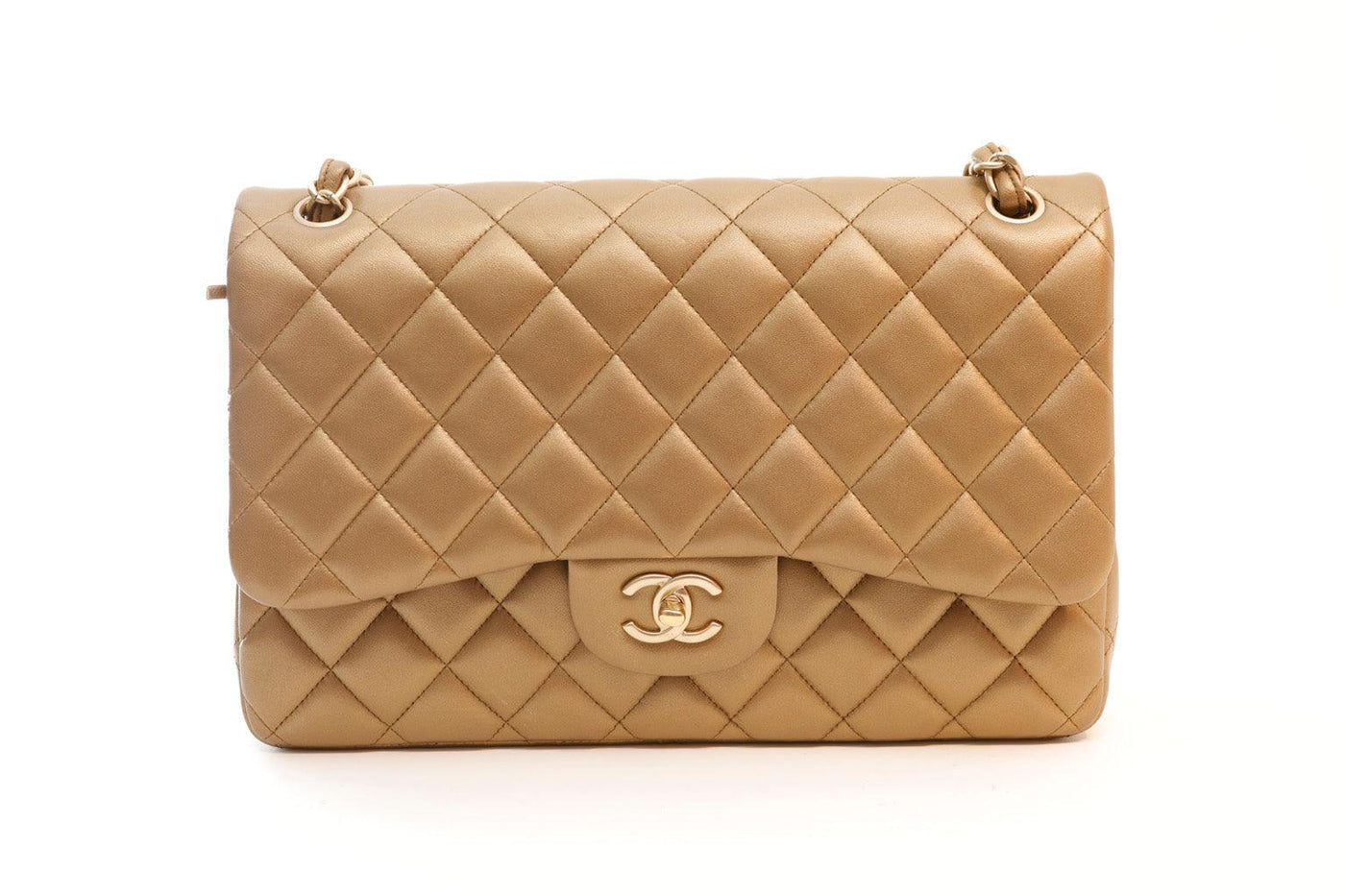 Chanel Bronze Quilted Caviar Leather Jumbo Classic Double Flap Bag Chanel