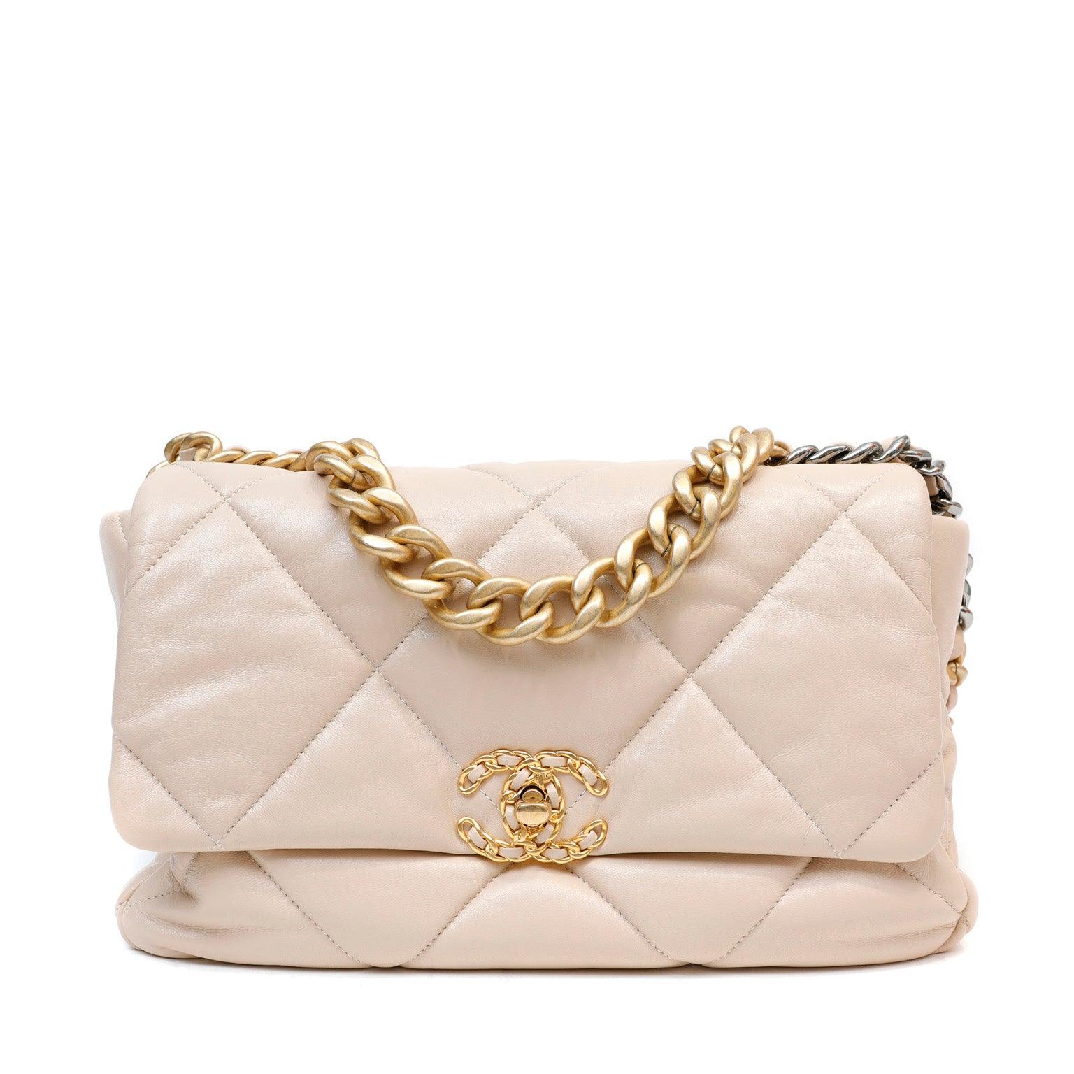 Chanel Quilted Lambskin Leather Large CHANEL19 Flap Bag Beige Mixed Metal -  Luxury In Reach