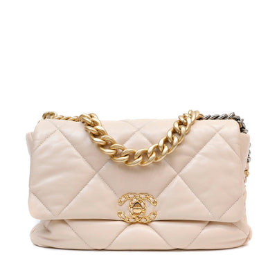 Chanel 19 Beige Lambskin Flap Bag - Only Authentics