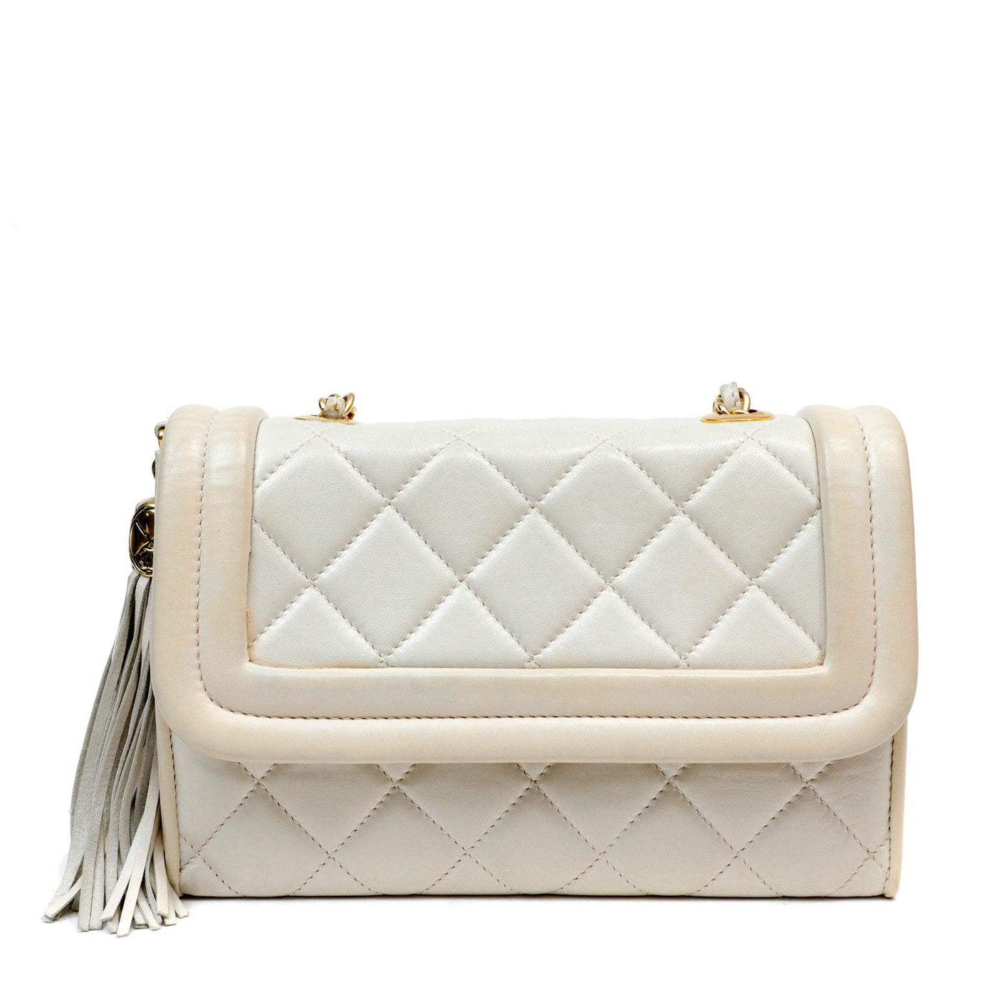 Chanel Ivory Quilted Lambskin Vintage Flap Bag - Only Authentics