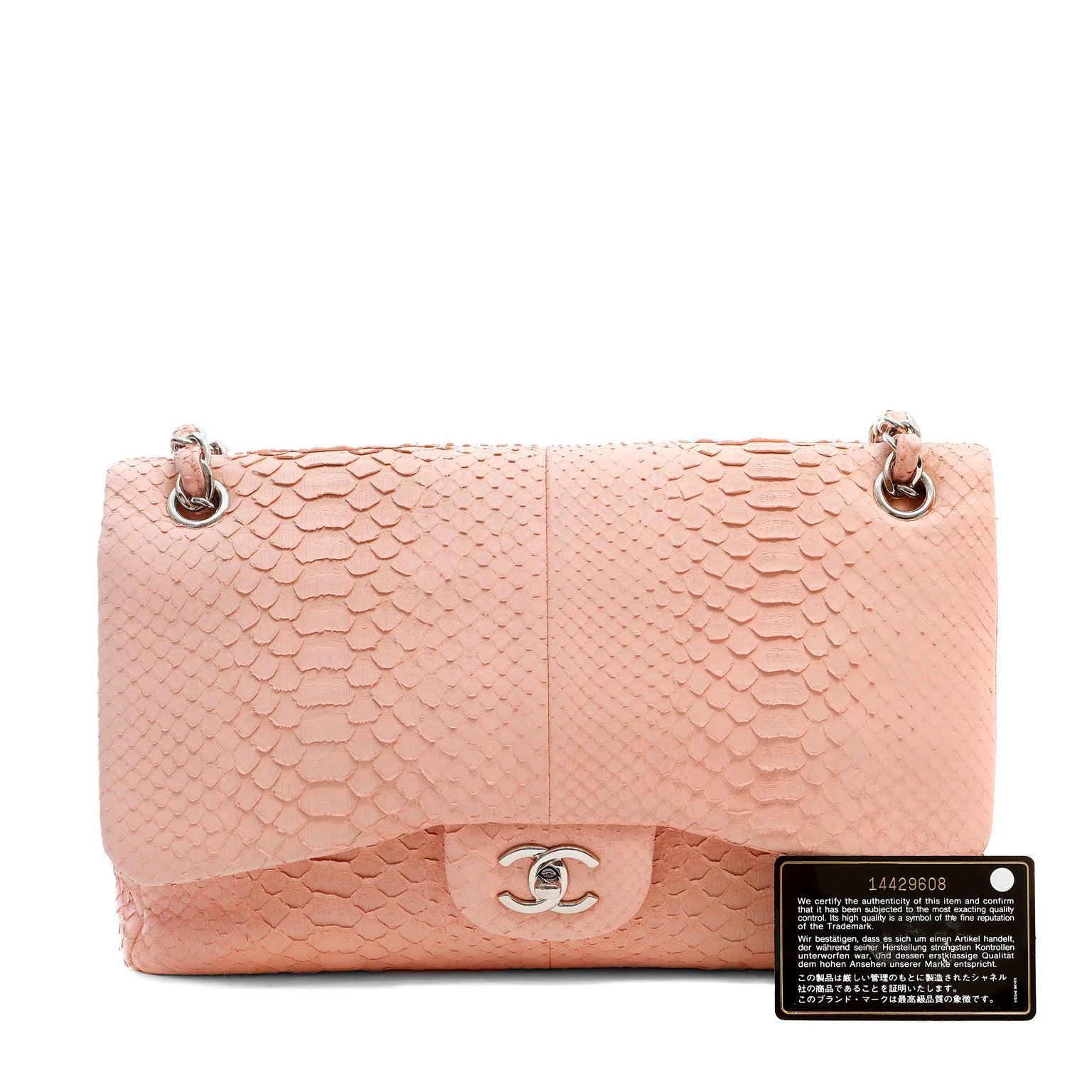 Get your hands on this stunning Chanel Bubblegum Pink Python Jumbo