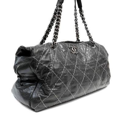 Chanel Slate Topstitched Distressed Leather Large Tote - Only Authentics