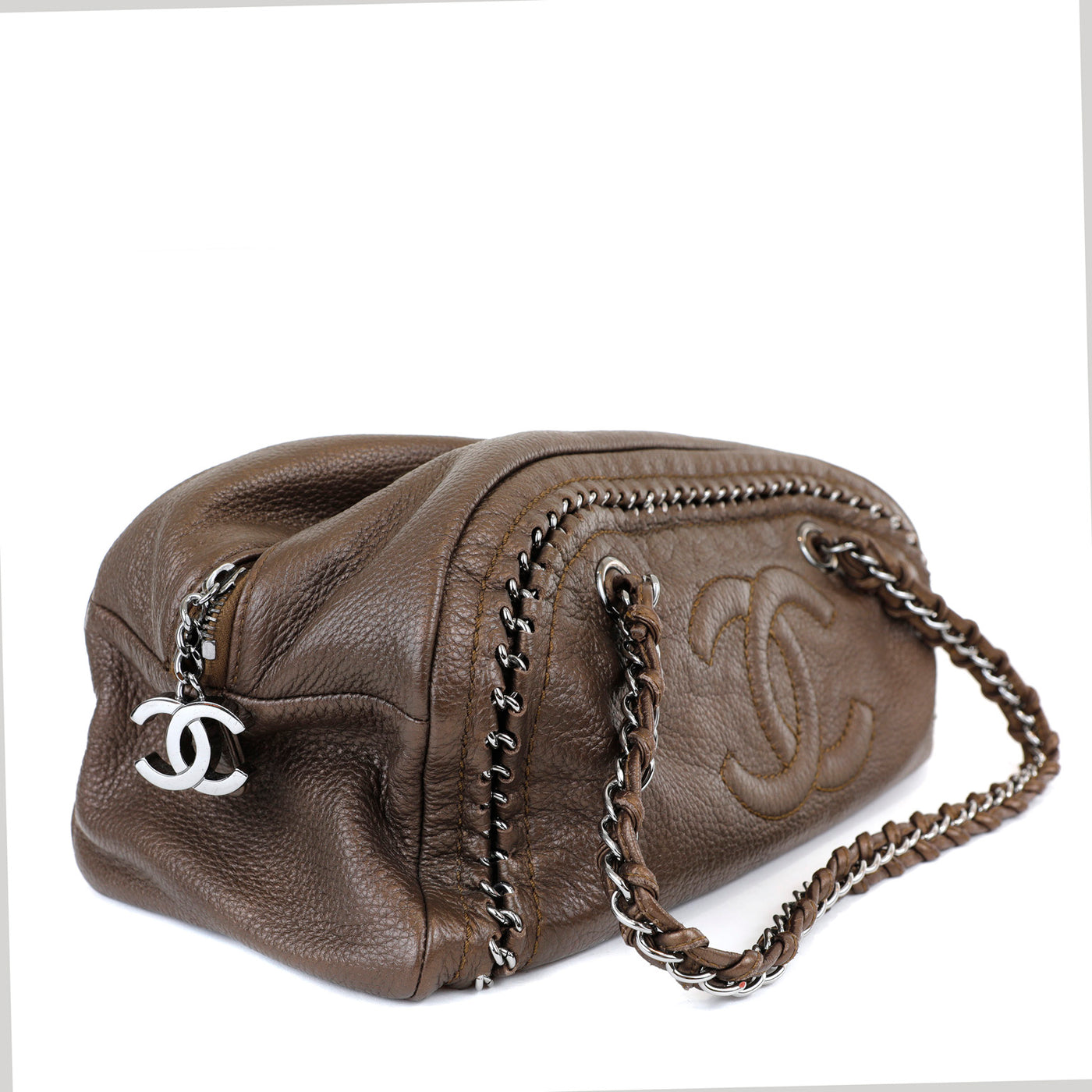 Chanel Metallic Brown CC Bowler Bag with Silver Hardware