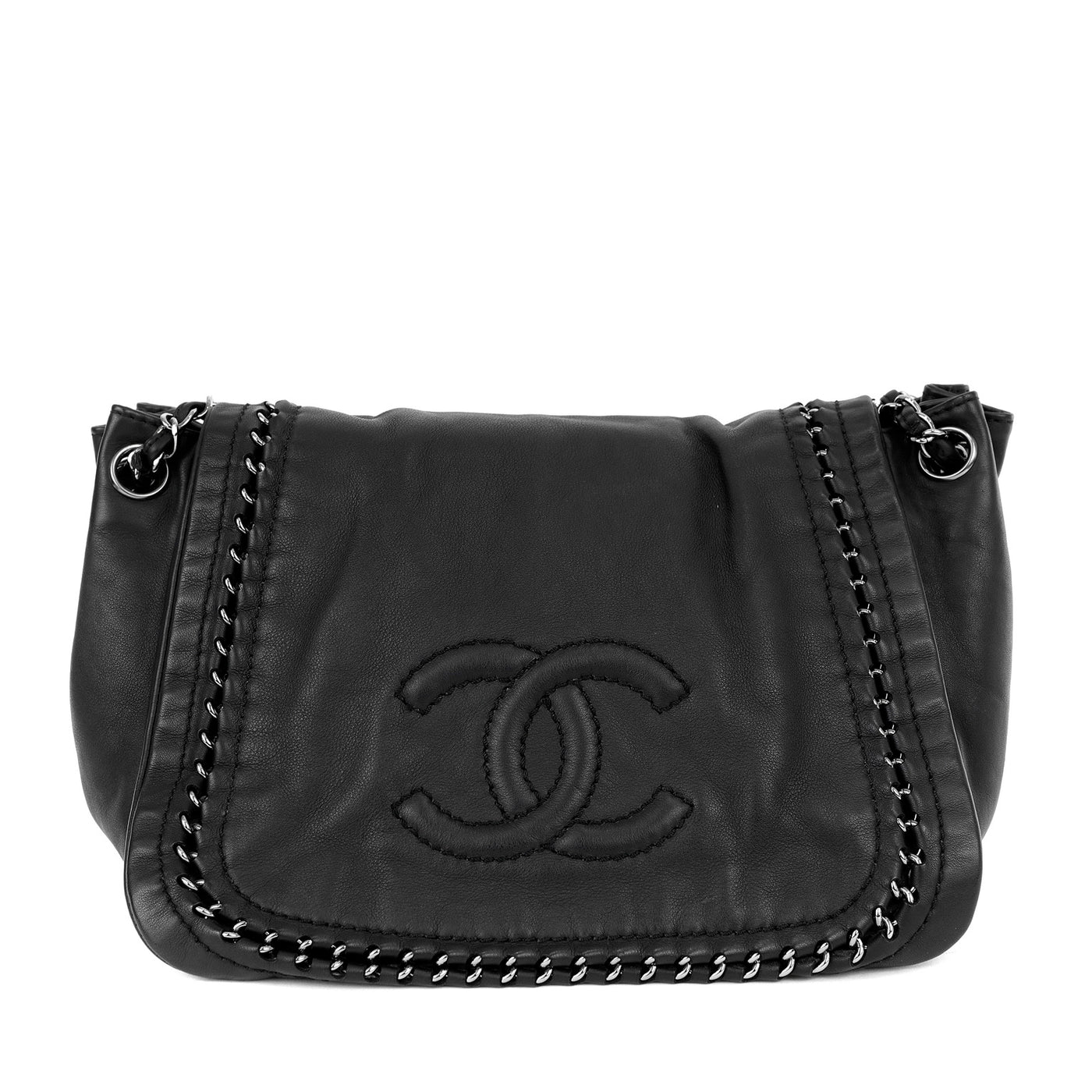 Chanel Black Lambskin Flap Bag with All Around Silver Chain