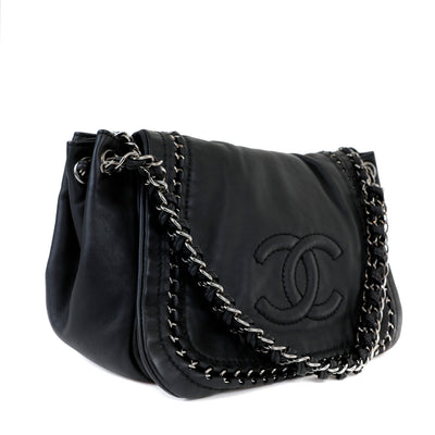 Chanel Black Lambskin Flap Bag with All Around Silver Chain