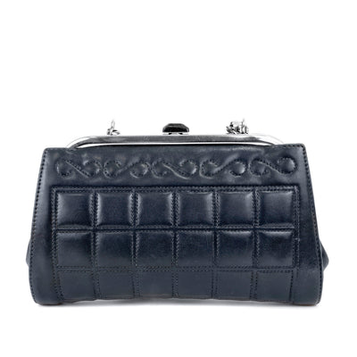 Chanel Navy Leather Framed Clutch with Strap