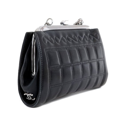 Chanel Navy Leather Framed Clutch with Strap