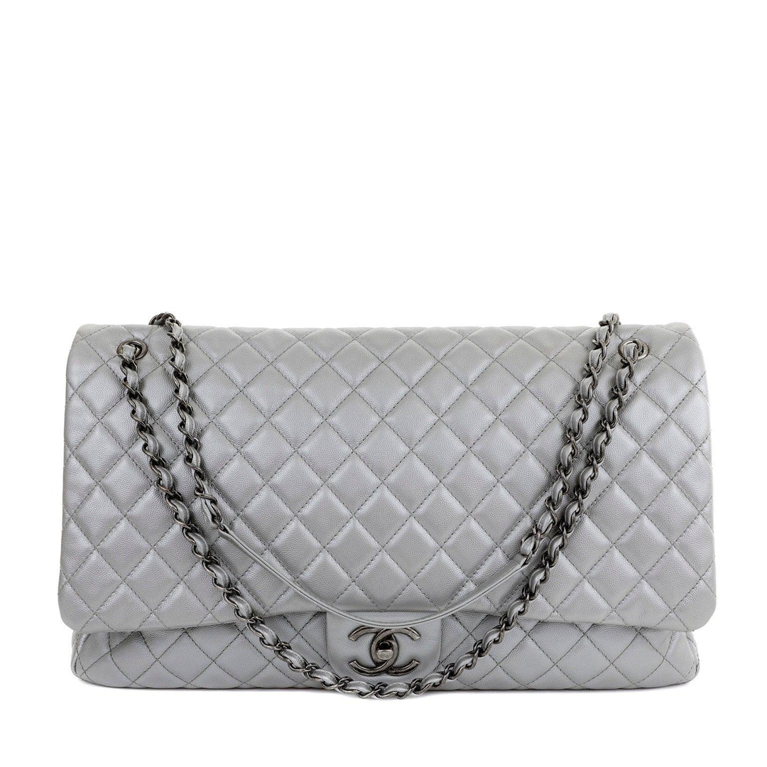 Chanel Silver Caviar XXL Classic w/ Ruthenium Hardware