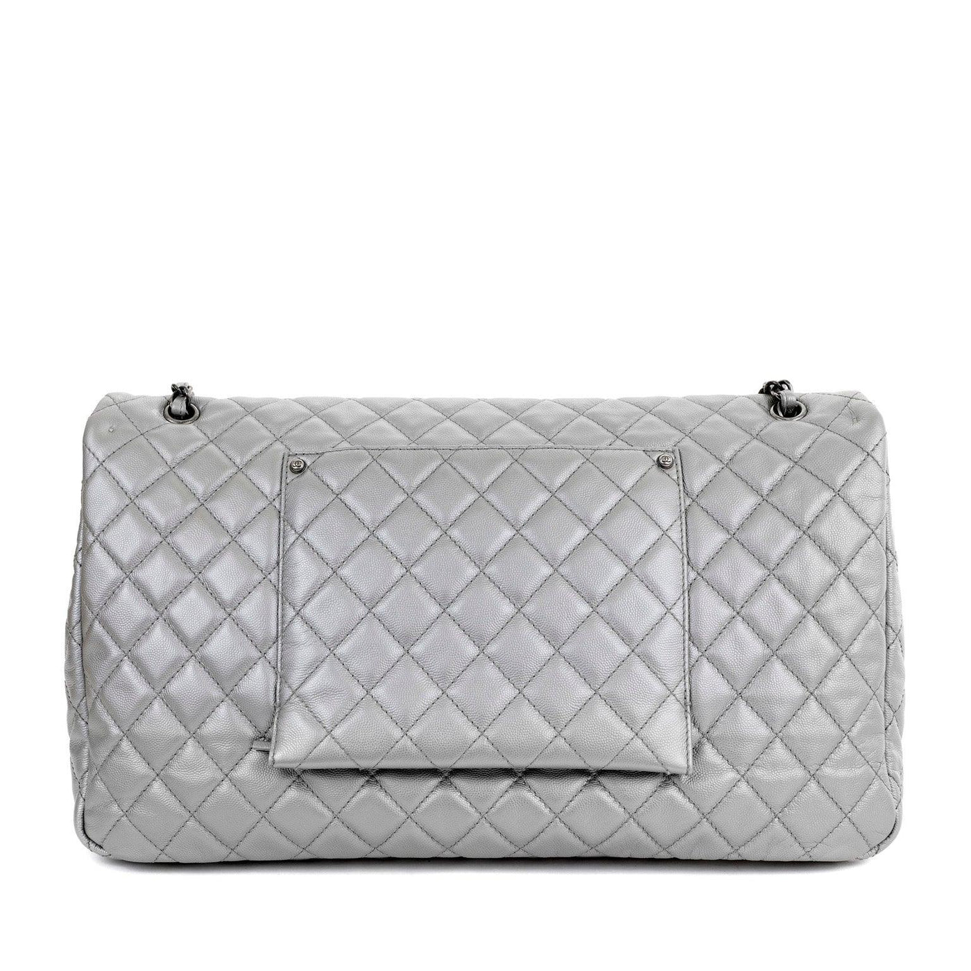 Chanel Silver Caviar XXL Travel Classic Flap with  Ruthenium Hardware - Only Authentics