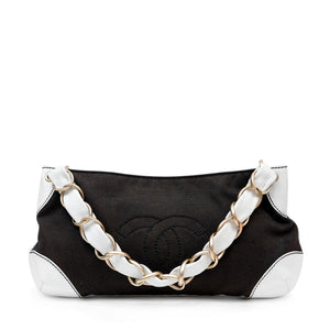 Chanel Black and White Canvas Olsen Shoulder Bag - Only Authentics