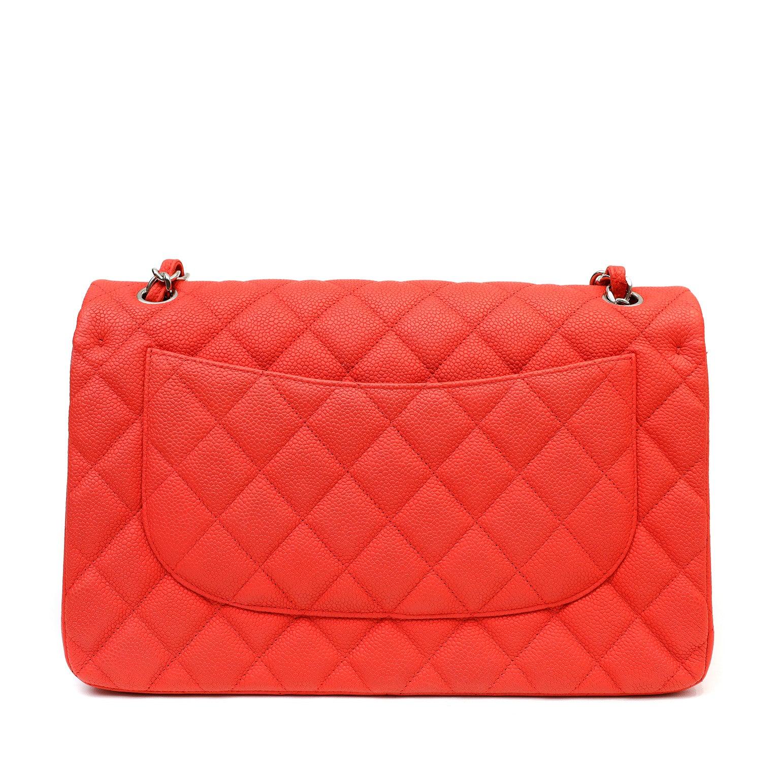 Get ready to make a statement with this limited edition Chanel Salmon  Brushed Caviar Jumbo Classic Double Flap Bag – Only Authentics