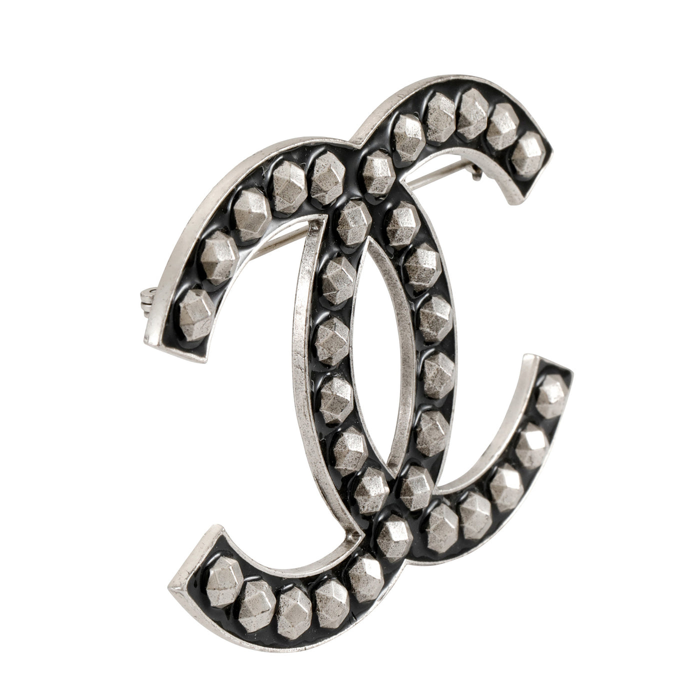 Chanel Black Studded CC Pin 2010
