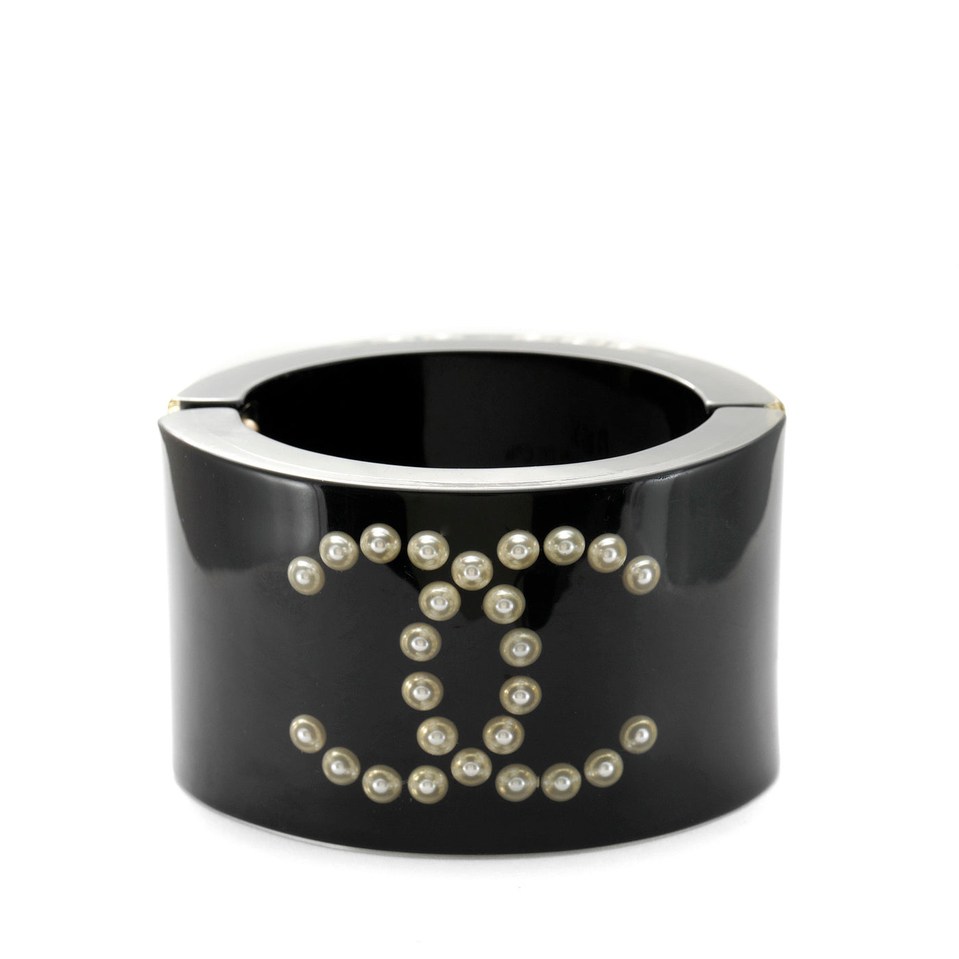 Chanel Black Inlaid Pearl CC Cuff