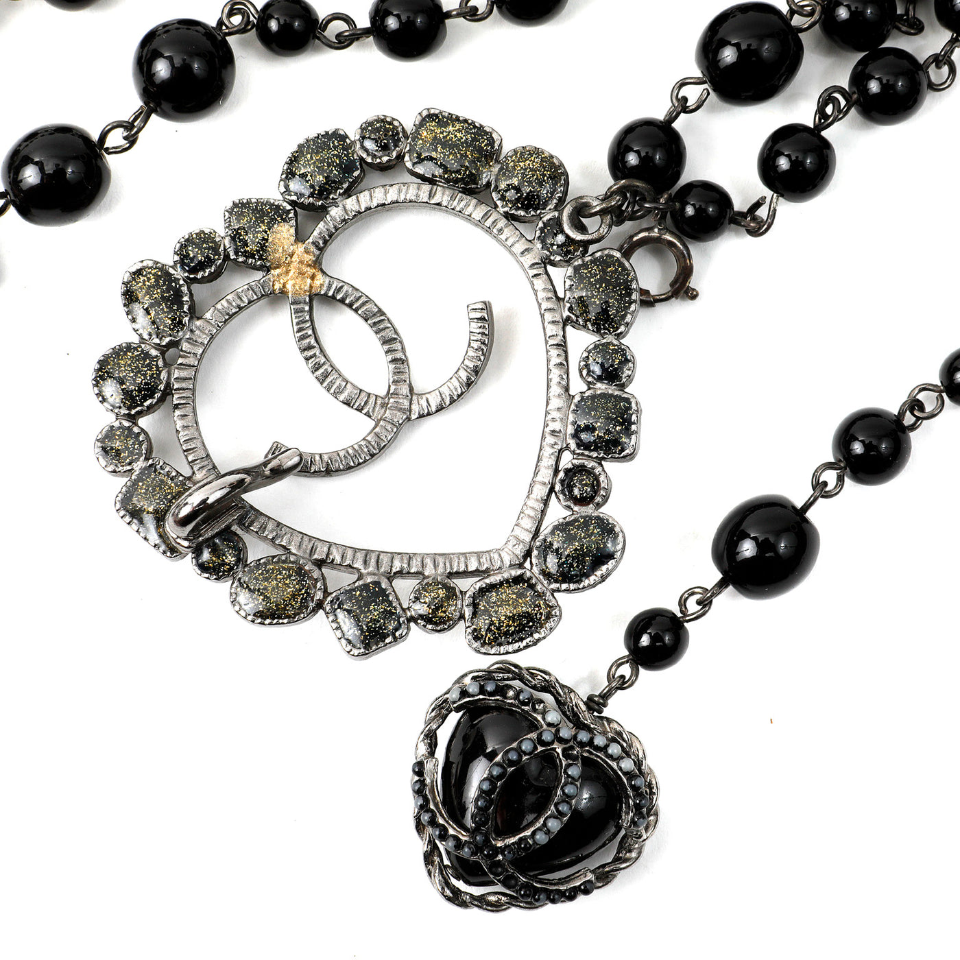 Chanel Black Onyx Heart  Necklace Belt