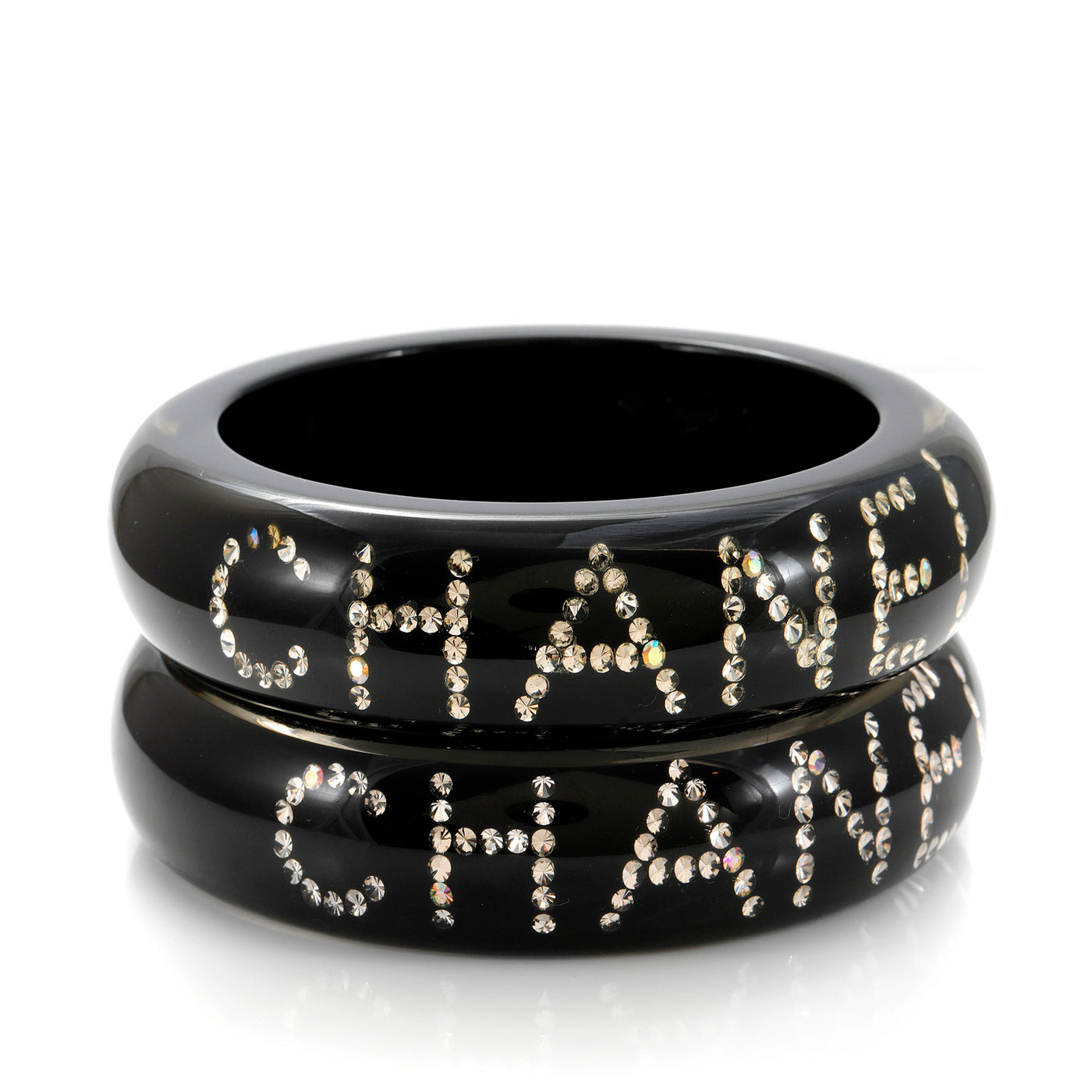 Chanel Black Resin Rhinestone Bangle Bracelet Set