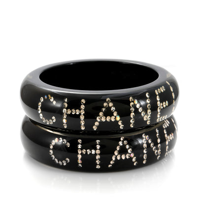 Chanel Black Lucite Crystal Pair Bracelets